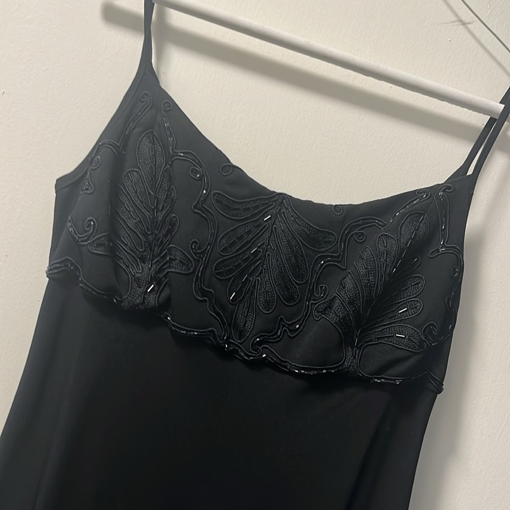 CARMEN MARC VALVO Black long dress with beading detail at bust and base Size 6